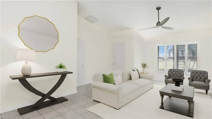 Photo includes reality staging to showcase the possibility of the living room. Design services included with purchase!