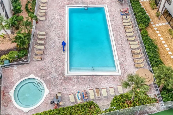 Drone / aerial view of a pool area