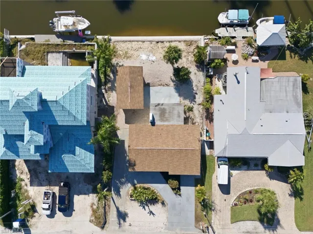 Aerial view of a nearby body of water