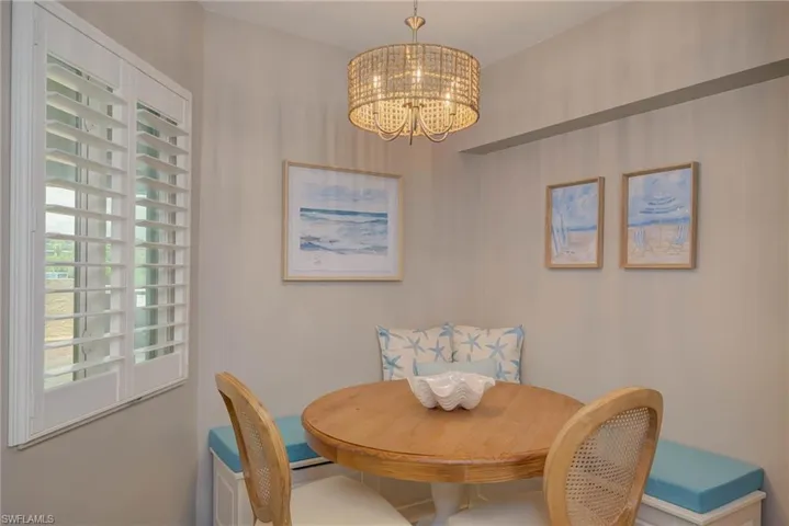 Dining area featuring a chandelier