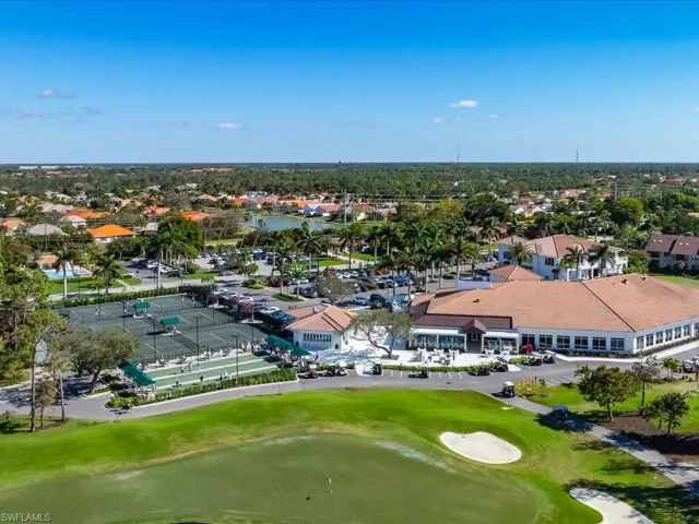 Ariel view of the clubhouse and amenities.