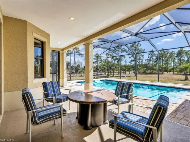 Swimming pool with a covered lanai and perfect private view.