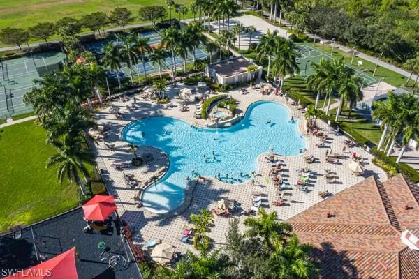 Aerial view of a pool