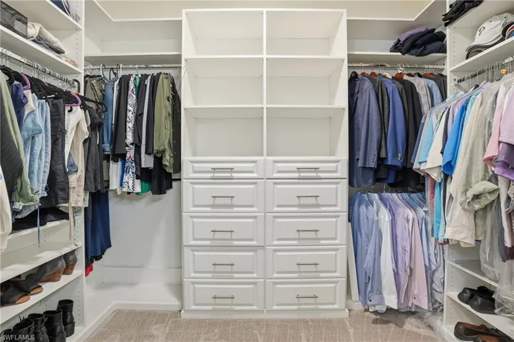Spacious closet with light carpet