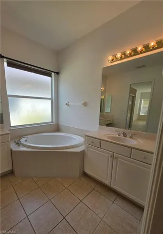 Large soaking tub and second vanity