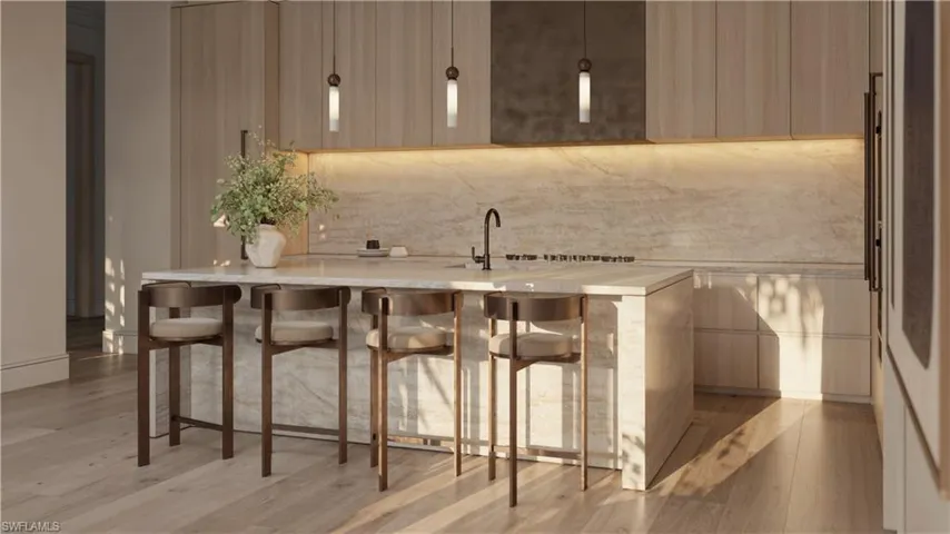 Kitchen with Imported Italian Cabinets, Quartsite Counters, Wolf & Sub-Zero Appliances - Rendering