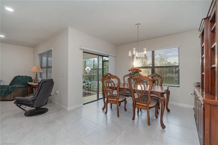 Dining area featuring an inviting chandelier