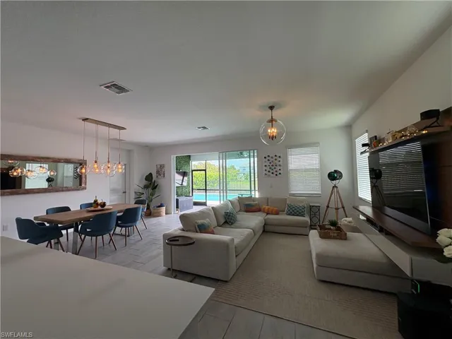 Living room with a chandelier