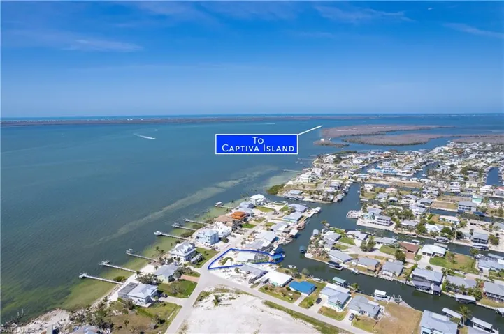 Bird's eye view with a residential view and a water view of Sanibel and up to Captiva, North Captiva and Boca Grande