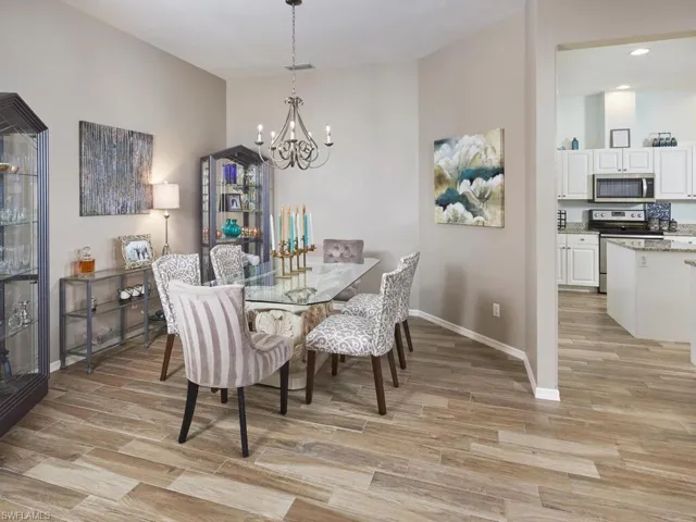 Elegant dining room with a warm and welcoming atmosphere.