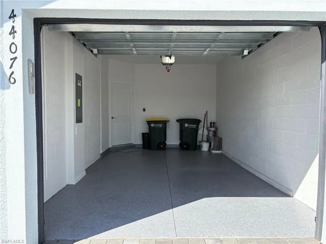 Garage with concrete block wall