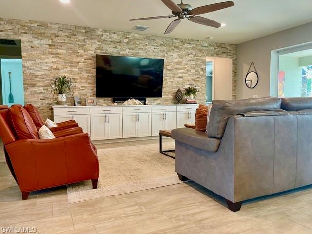 Custom stone wall and cabinets