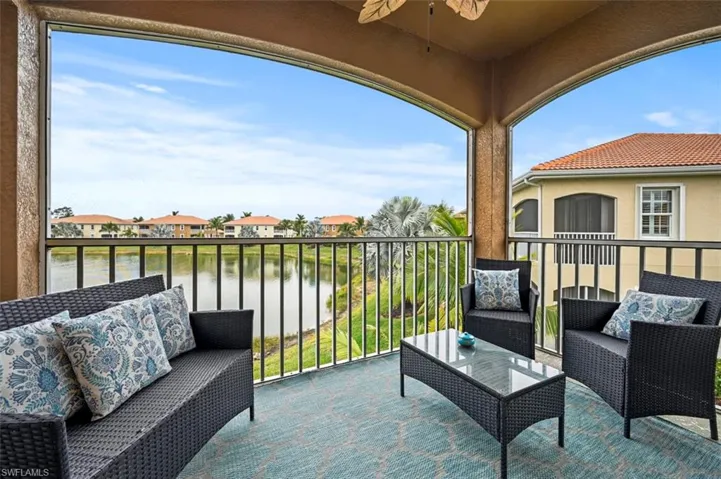 Beautiful balcony with water and fountain views