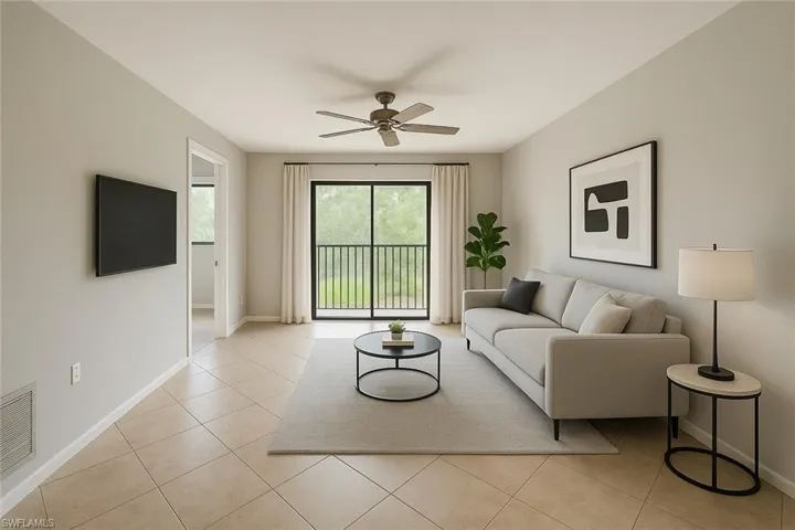 Virtually staged with slider to screened in lanai
