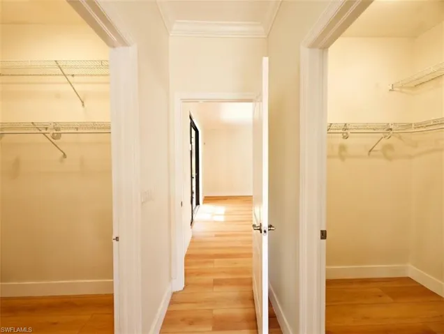 Walk in closet featuring light wood-style floors