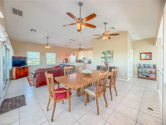 Dining room featuring visible vents, baseboards, and light tile patterned flooring