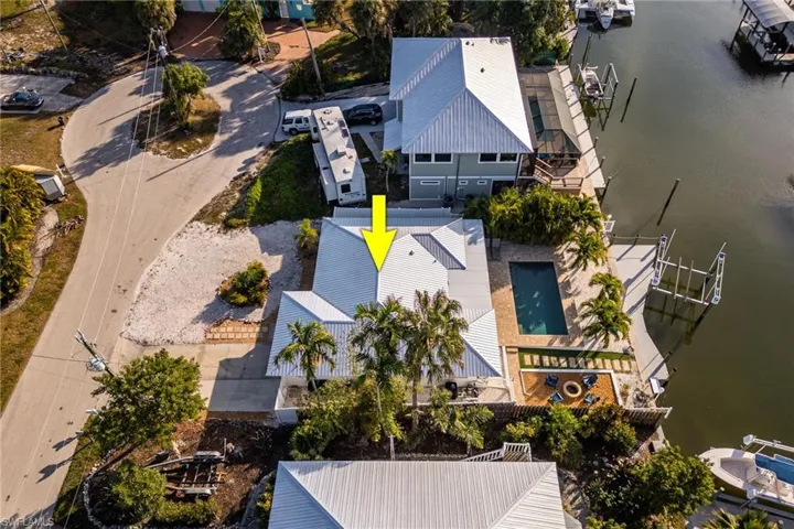 Bird's eye view of a nearby body of water