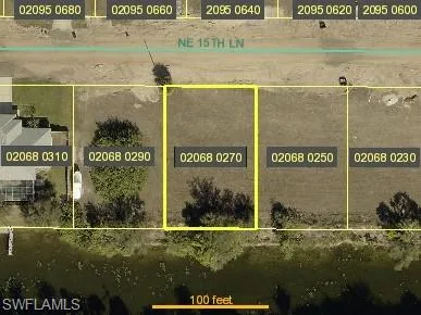Aerial view of property's location featuring property parcel outlined