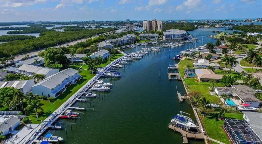 Bird's eye view of  marina and canal, BWC on the left
