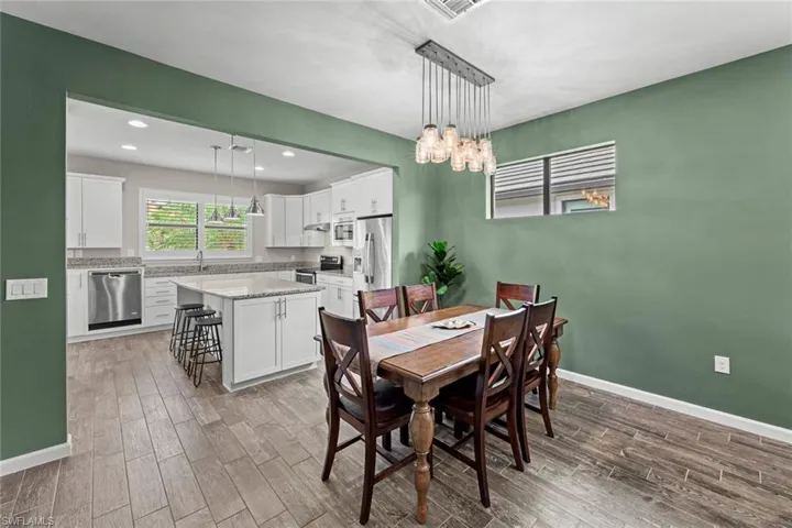 Dining area looking into kitchen
