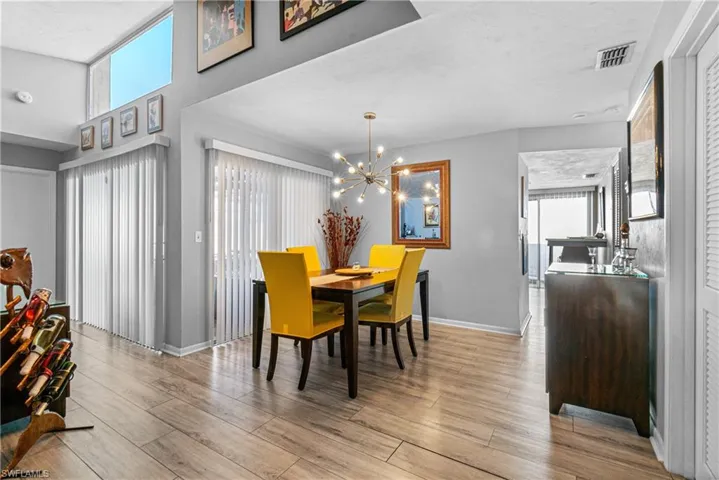 Dining space featuring a chandelier