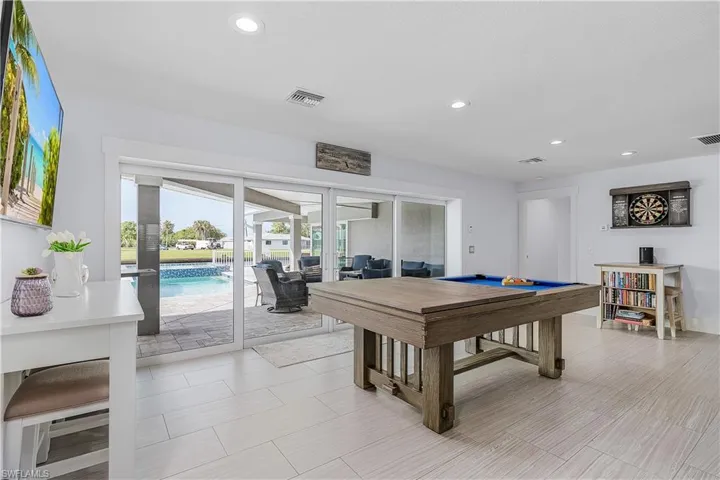 Rec room featuring billiards, recessed lighting, and visible vents