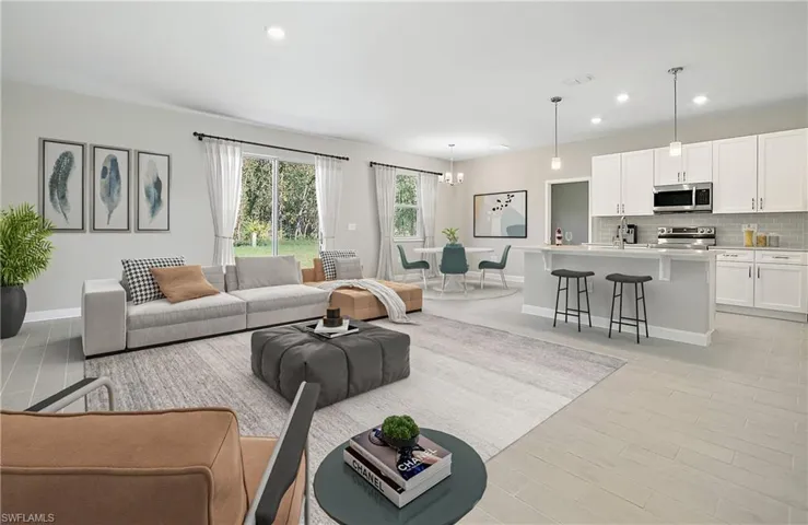 Living room with an inviting chandelier
