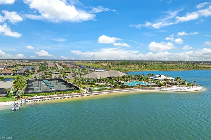 Drone / aerial view of Amenity Island on Lake Como