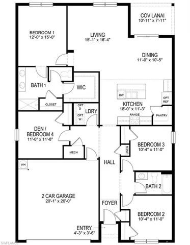Cali model Floorplan 4/2 with 1828 square feet