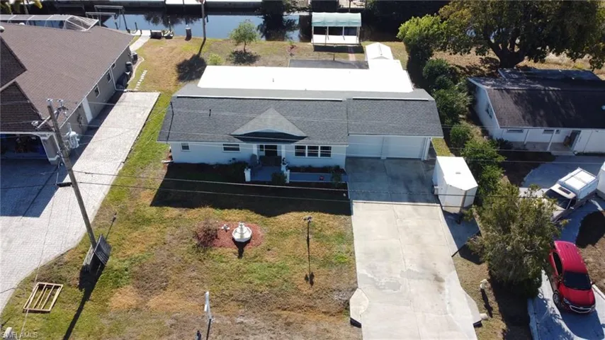 Aerial view of a nearby body of water