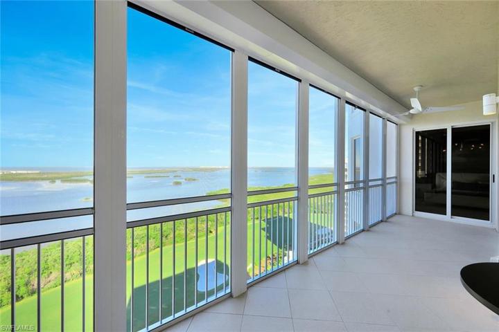 The screened lanai offers expansive views from Ft. Myers Beach to the north, the Gulf of Mexico to the west, and Naples to the south.  Electric storm shutters were recently installed.