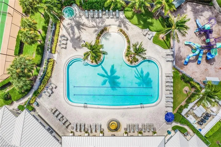 Bird's eye view of a pool area