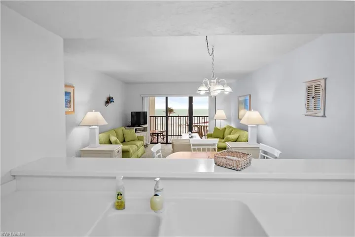 Living area with an inviting chandelier