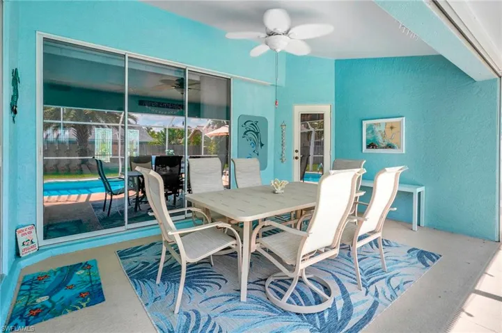 Dining room featuring ceiling fan