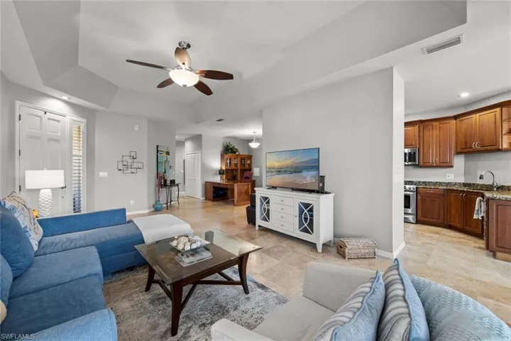 Great room w/entrance on left, kitchen to right
