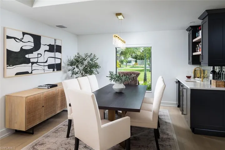 Dining area featuring hardwood / wood-style flooring and wet bar