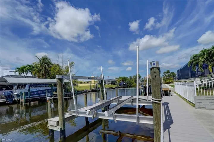 Dock area featuring a water view