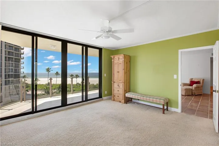 Master bedroom with beach & island views.