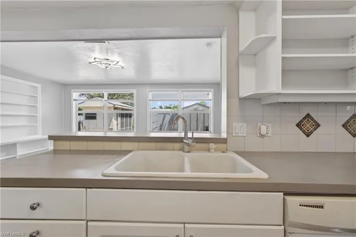 Looking from kitchen to family room: open serving