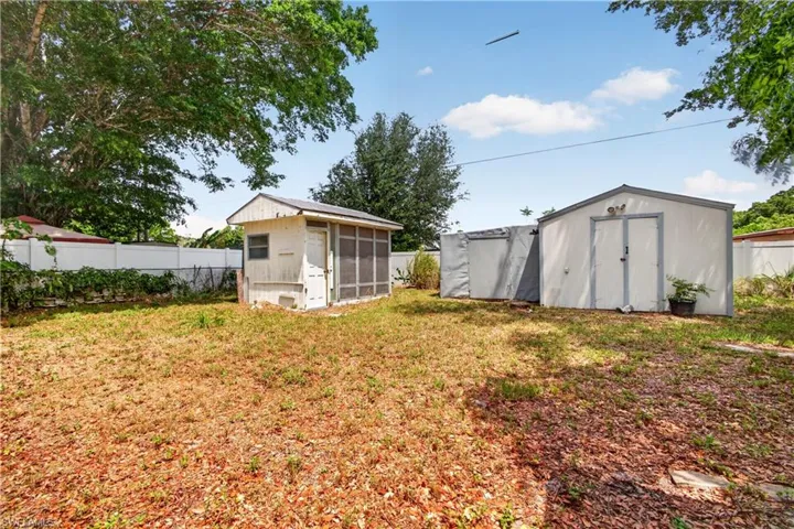 Storage sheds behind the home