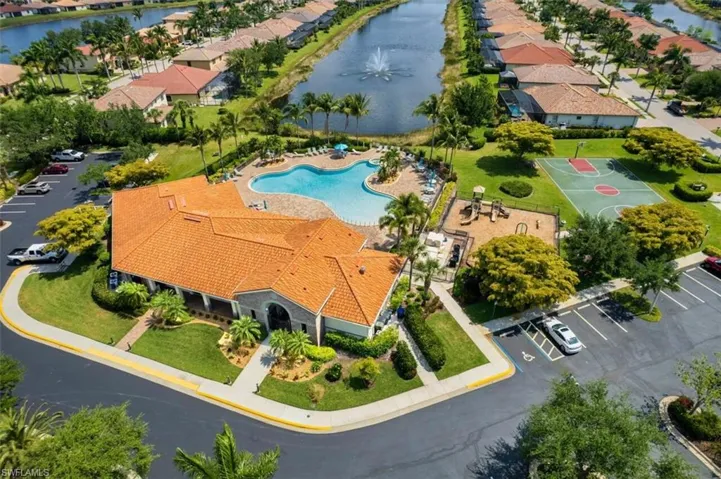 Community Drone / aerial shot with a water view