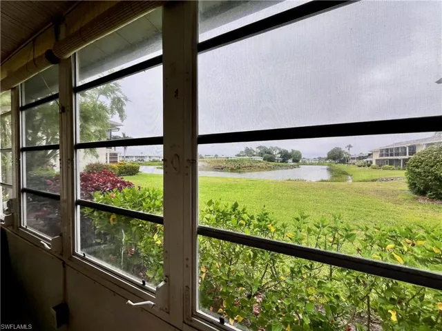 View of the golf course and water feature from the lanai.