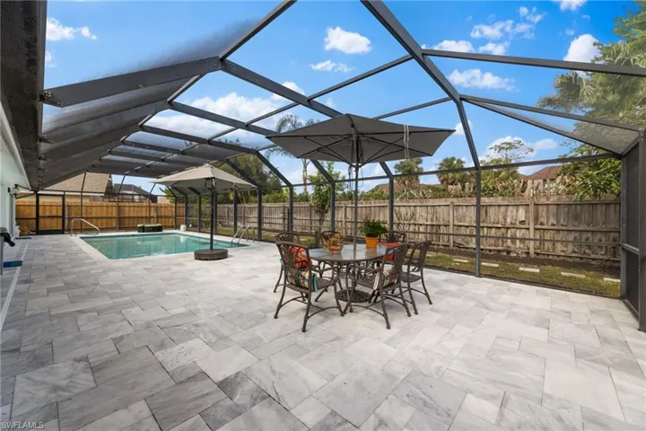 View of patio featuring a fenced in pool and glass enclosure