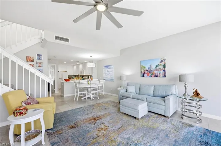 Spacious Living room with Kitchen/Dining in the background