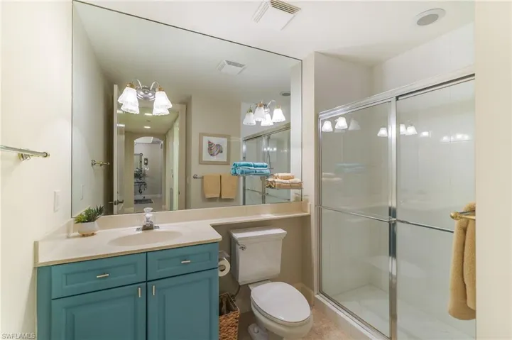 Second Full Bathroom featuring vanity and stall shower