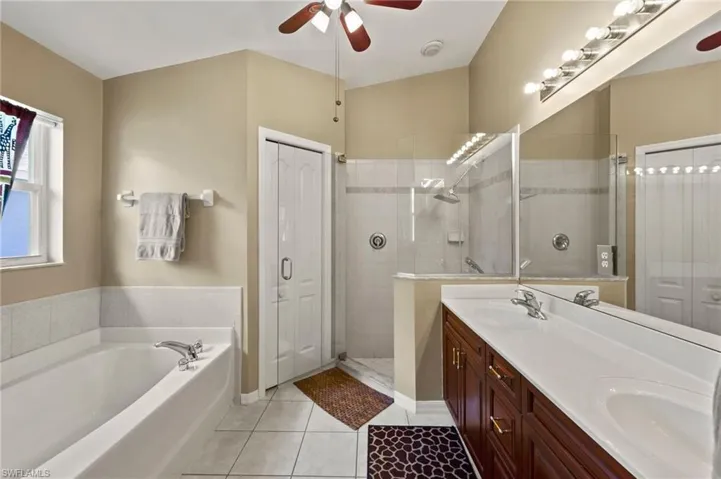 Primary Bathroom with Dual Sinks, Glass Corner Shower, Soaking Tub and Private Water Closet.