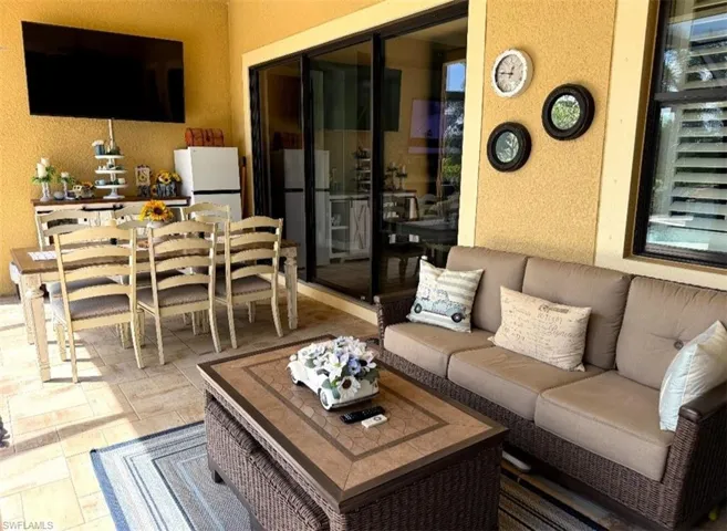 Living area with a textured wall