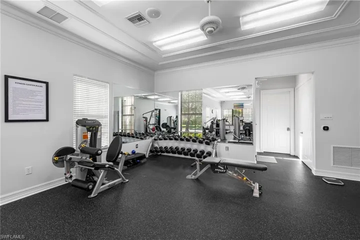 Exercise room with crown molding