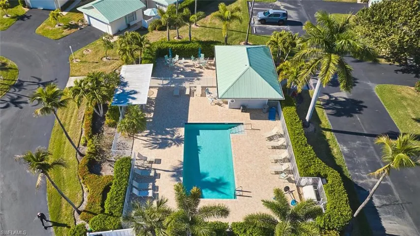 Aerial view of a pool