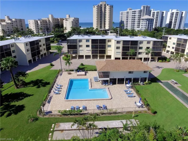 Community pool.  Community has 3 buildings